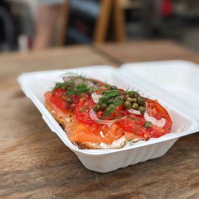 Whole Gravlax Works on an Everything Bagel @bilalandjesseatfood