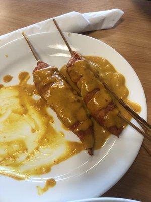 Chicken satay w/ peanut curry sauce is so amazing!