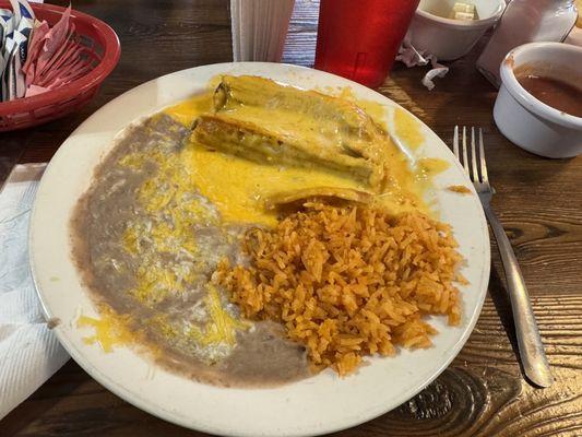 Beef tamales with rice and beans