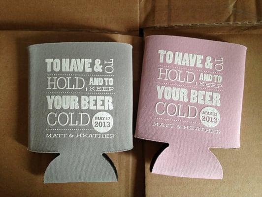 Custom wedding koozies make great wedding favors!