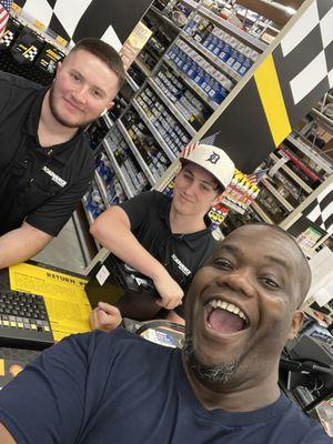 Vincent, Curtis and I. They kept the store open minutes to closing time so that I could find my battery!