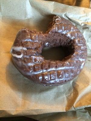 Perfectly crispy and soft chocolate glazed donut... Old fashioned the way they should be!!