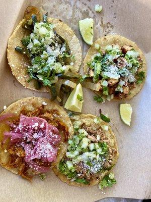 4 different tacos: Carnitas Taco, Rajitas taco, Cochinita taco and Chicken Al carbon!