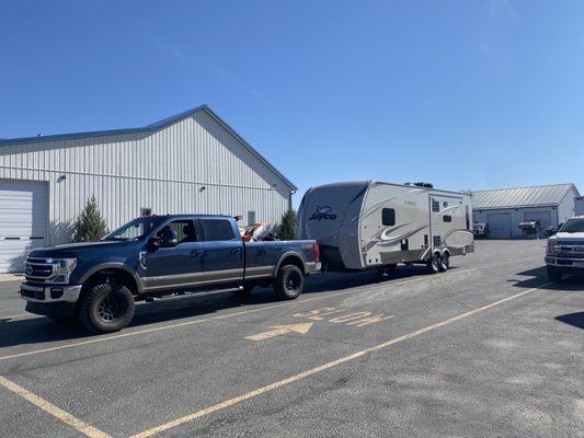 Truck and new trailer.