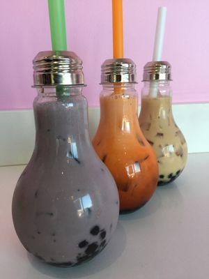 Taro, Thai, and Milk Bubble Tea