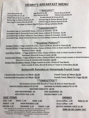 New menus for Henry's