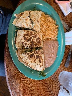 Spinach and cheese quesadilla