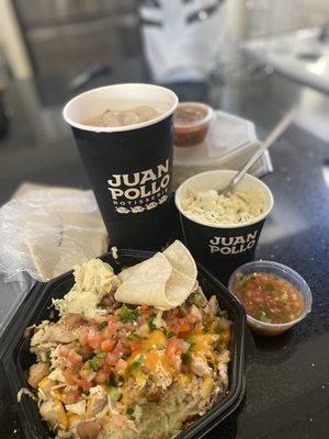 We ordered the Juan's big bowls, a side of potato salad, and an horchata. We had enough left over for dinner!