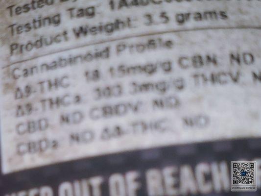 Total thc on this label is 44.17 % total thc. The maximum amount allowed biologically is 35% total thc. Can u say well regulated ?