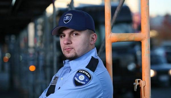 Seattle security guard wearing a Central Protection uniform.