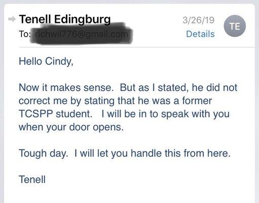 Blamed the student for their lack of understanding and communication. And continued to argue with the student through email afterwards.