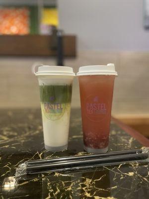 Matcha Milk & Strawberry Lychee Lemonade