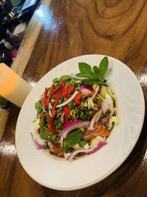 Spicy salmon salad with anchovy dressing