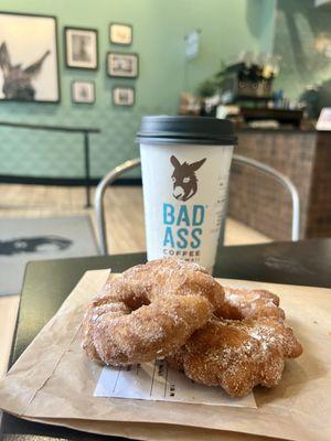 Caramel wave latte and warm malasadas