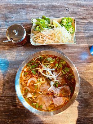 Bun Bo Hue. Hue Spicy Beef Noodle Soup. Even though there was no pork blood I was satisfied with the soup and noodles.