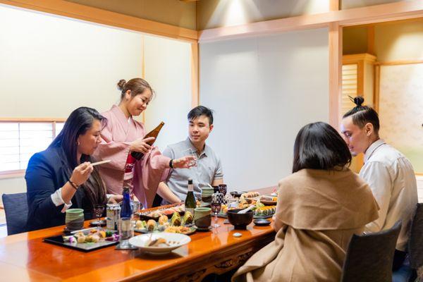 The exclusive Tatami Room with personal server in kimono