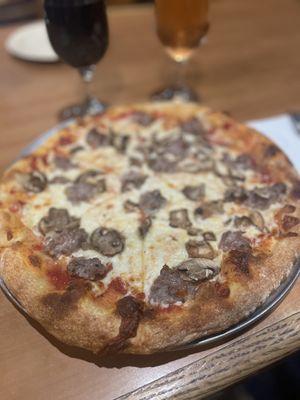 Cheese, mushroom, and sausage