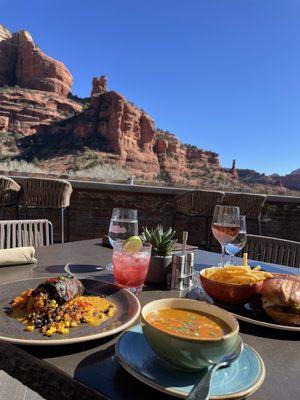 Stuffed pepper, tepary bean soup, two way pork panini