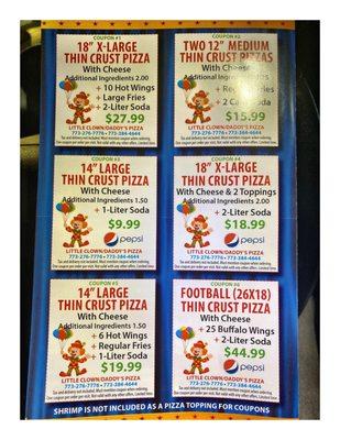 Pizza Specials @ Little Clown.Dine In Delivery TakeOut .Small Pizza/Burgers/Sandwiches/Chicken/Ribs/WingsNice Quick Service. Cool!