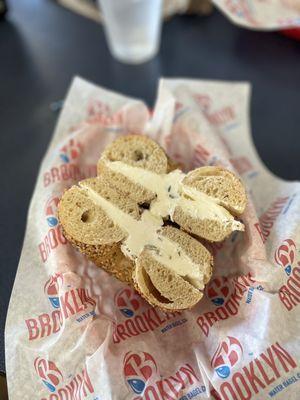 Whole Wheat Everything Bagel w/ Olive Cream Cheese (wish there were more olives!!)