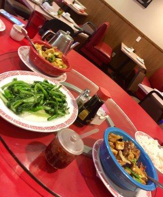 Schezuan fish, Chinese broccoli and Beef and Tofu with eggplant