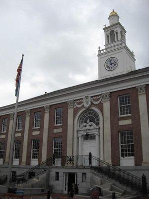 Burlington's City Hall has one front on the pedestrian mall.