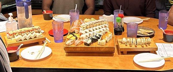 Assorted sushi, 10 rolls and 12 nigiri pictured