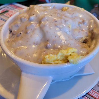 Thee egg bowl with sausage gravy