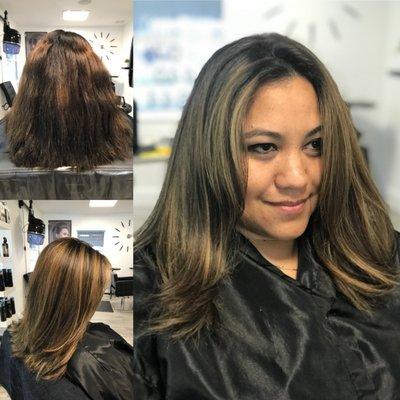 Before/after - Color Correction and Balayage.