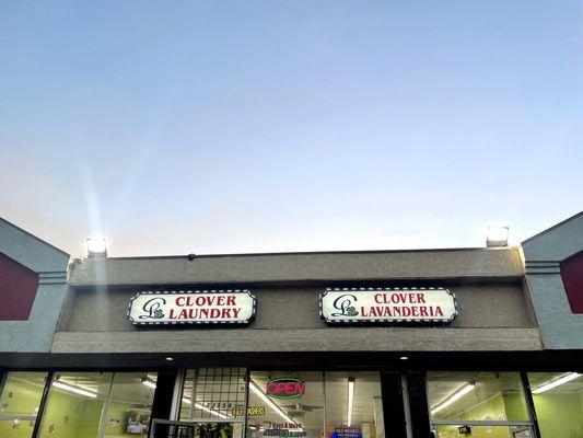 Extra lights at night for your safety at our laundromat.