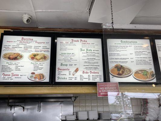 Menu with 2023 prices