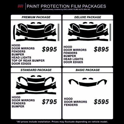 Paint Protection Film Packages Pricing.  Call Us To Schedule your appointment today!