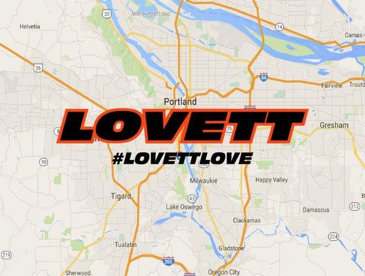 LOVETT logo with Portland Map.