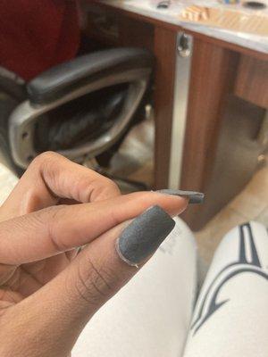 sns done so thin my nail cracked right down the middle. came back for them to fix it.