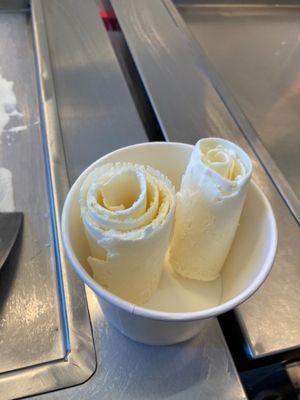 Rolled ice cream in the making.