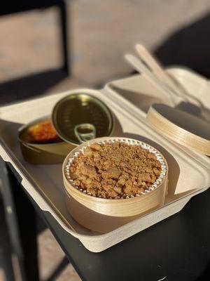 Cheesecake and Creme Brulee served in a Tin Can