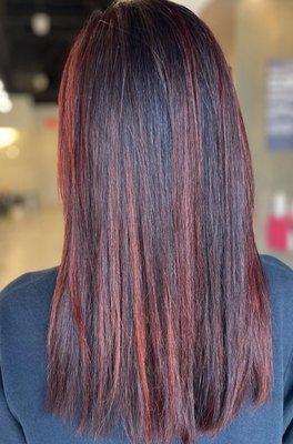 Balayage with a red gloss.