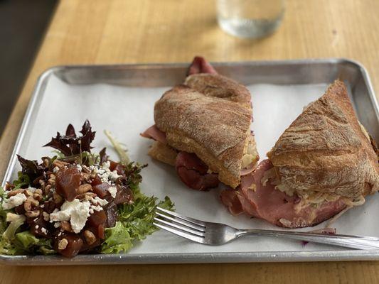 My Pastrami Reuben Sandwich with a Beet Salad.