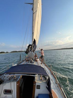 Relaxing on the foredeck