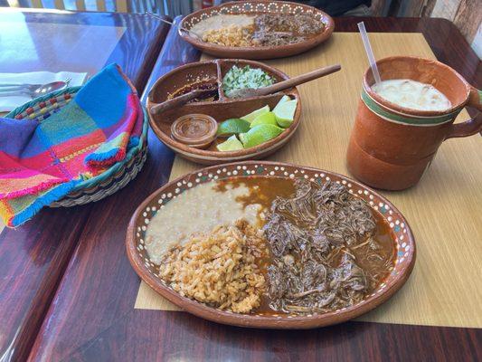 Birria plate, horchata