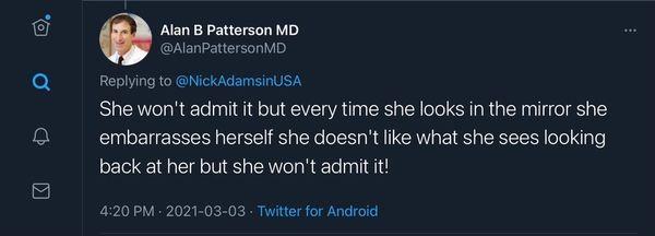 The wonderful tweets of this doctor as he participated in the bullying of a woman online.  Is this who women want in charge of their care?