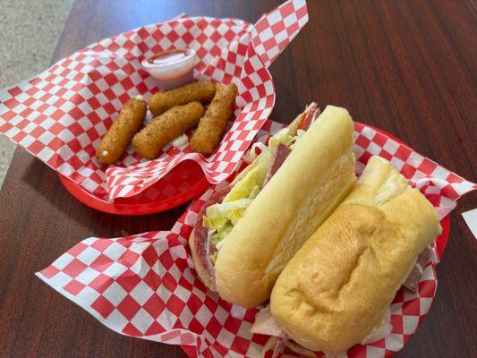 Italian sub and mozzarella sticks!