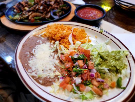 Rice, beans and fajits fixins