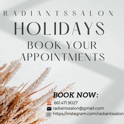 Holidays are coming, Please schedule your Appointments on time
Thank you