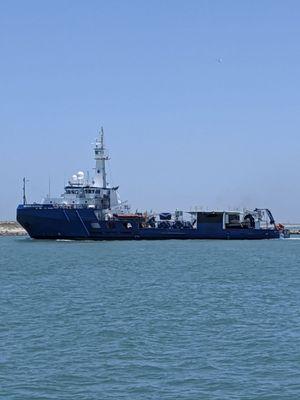 The Southern Responder oil spill removal vessel heading through the ship channel to Port.