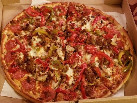 East Avenue Special: Sausage, pepperoni, mushrooms, peppers, meatballs and onions.