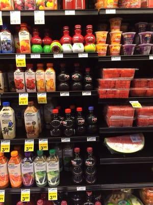 Cut fruit and juice section.