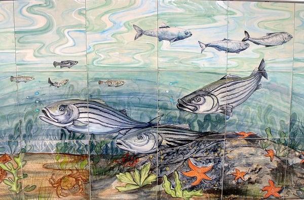 Detail of "Fish" tile mural, 9' x 3'