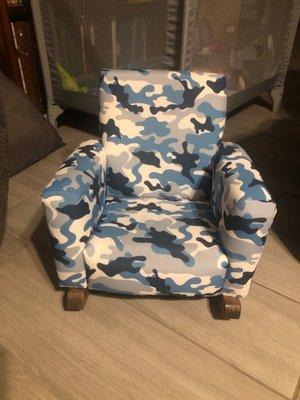 Child's rocking chair covered in USAF Camo