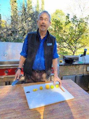 Demonstration of the different types of limes and lemons from the farm.